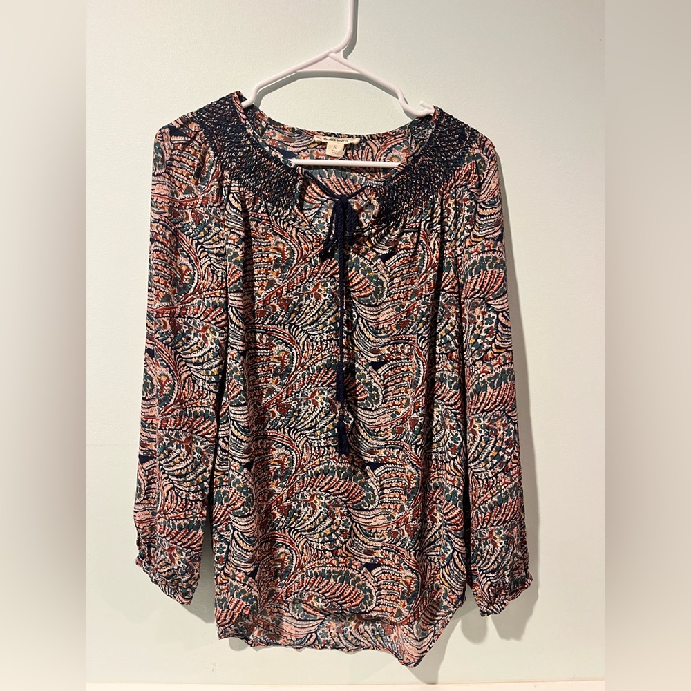 Ruff Hewn Women’s Multicolor Paisley With Front Tie Blouse, Size Small